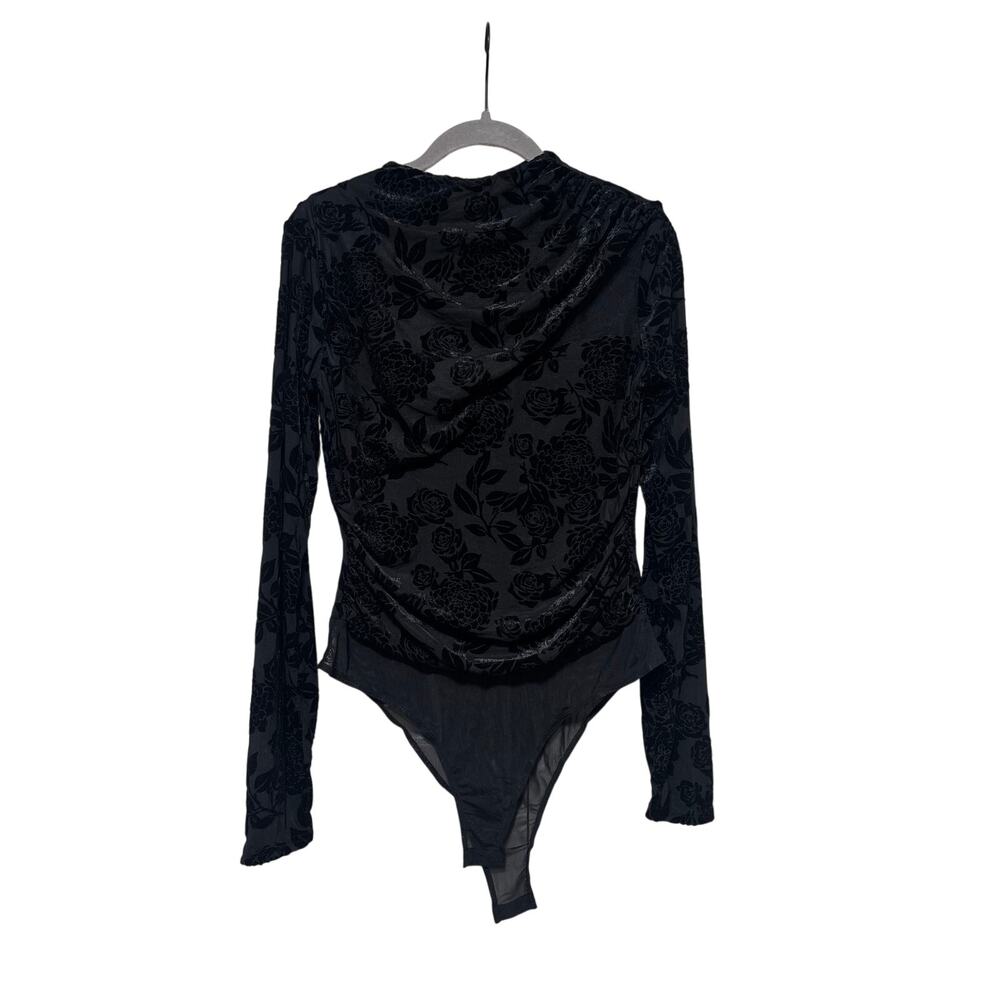 Fashion Nova Midnight Bloom Black Velvet Mesh Bodysuit L - Picture 2 of 8